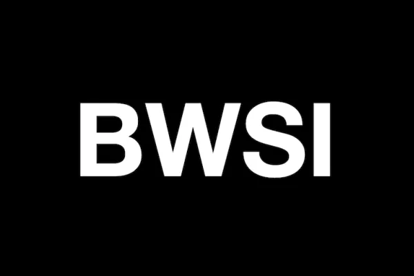 White text "BWSI" on a black background.
